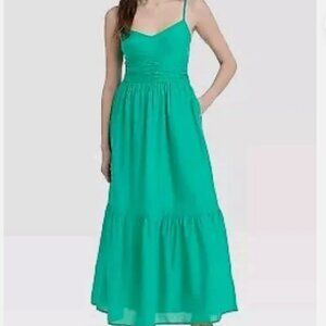 4️⃣for20 NWT Universal Thread Green Maxi Tiered Smocked Sun Dress Medium